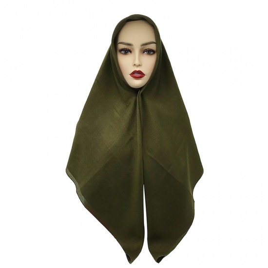 Picture of Cotton Pure Color Women's Scarves & Wraps Square Army Green 110cm x 110cm, 1 Piece