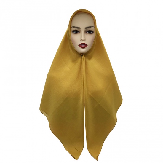 Picture of Cotton Pure Color Women's Scarves & Wraps Square Yellow 110cm x 110cm, 1 Piece