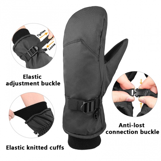 ブラックXL防水保温 防寒屋外スキーグローブ手袋ミトン、1 足 の画像