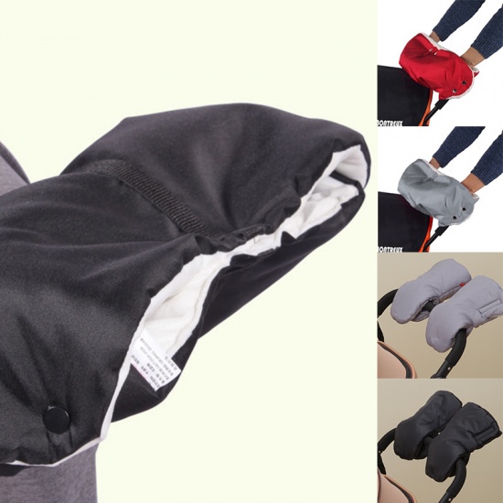 黒冬厚いベルベットベビーカーハンドルカバー保温 防寒手袋保護、1パケット の画像
