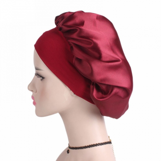 Изображение Black - Night Sleep Hat Cap Bonnet With Wide Elastic Band For Women, 1 Piece