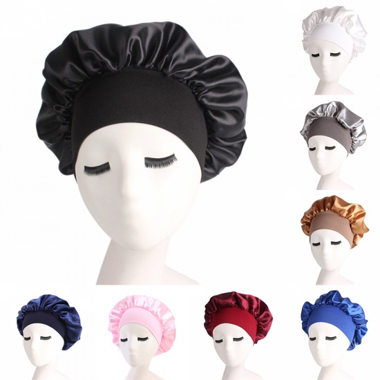 Изображение Black - Night Sleep Hat Cap Bonnet With Wide Elastic Band For Women, 1 Piece