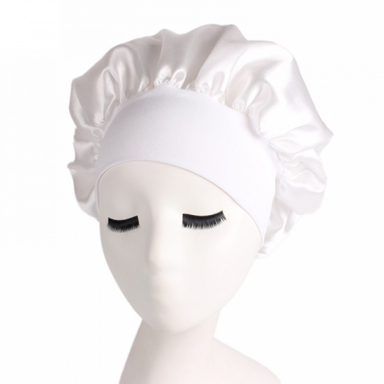 Изображение White - Night Sleep Hat Cap Bonnet With Wide Elastic Band For Women, 1 Piece