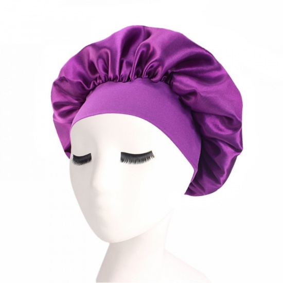 Изображение Dark Purple - Night Sleep Hat Cap Bonnet With Wide Elastic Band For Women, 1 Piece