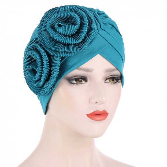 Imagen de Green - Two Big Flower Women Turban Hat Cap, 1 Piece