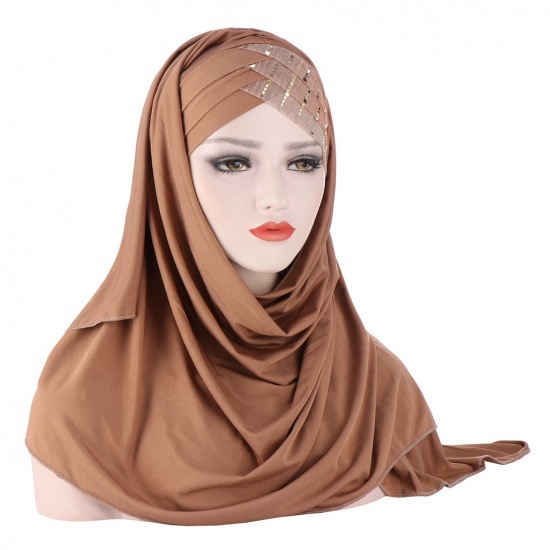 Изображение Light Coffee - Women Muslim Hijab Head Scarf Hat, 1 Piece