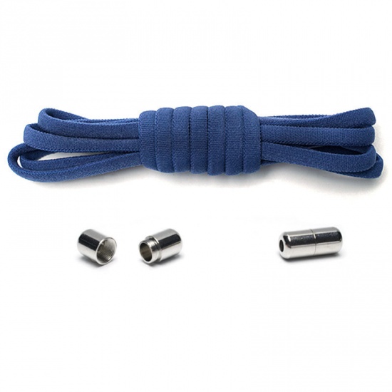 Bild von Navy Blue - elastische keine Krawatte Schnürsenkel für Kinder und Erwachsene Sneakers Quick Lazy Metal Lock Schuh Strings 100cm, 1 Paar