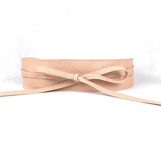 Изображение Pink - PU Leather Elastic Women Wide Waist Belt Waistband Corset Tie Belt 220cm, 1 Piece