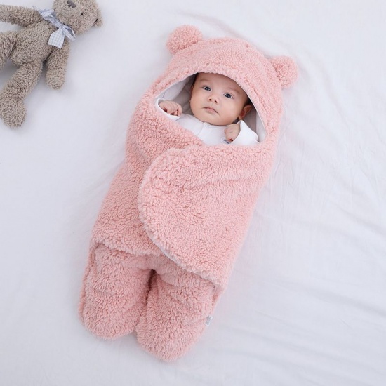 Immagine di Pink - Imitation Lamb Cashmere Thickened Baby Sleeping Bag Delivery Room Swaddling Supplies For 0-1 Month Newborn, 1 Piece