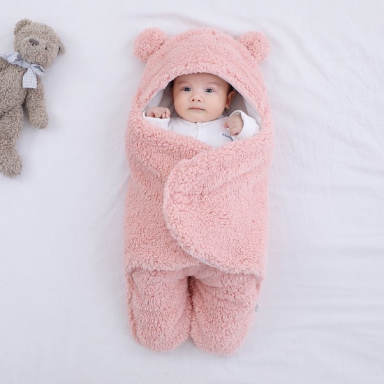 Immagine di Pink - Imitation Lamb Cashmere Thickened Baby Sleeping Bag Delivery Room Swaddling Supplies For 0-1 Month Newborn, 1 Piece