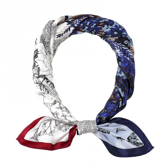 Immagine di Blue - Silk Women's Square Scarf Fan Pattern 53x53cm, 1 Piece