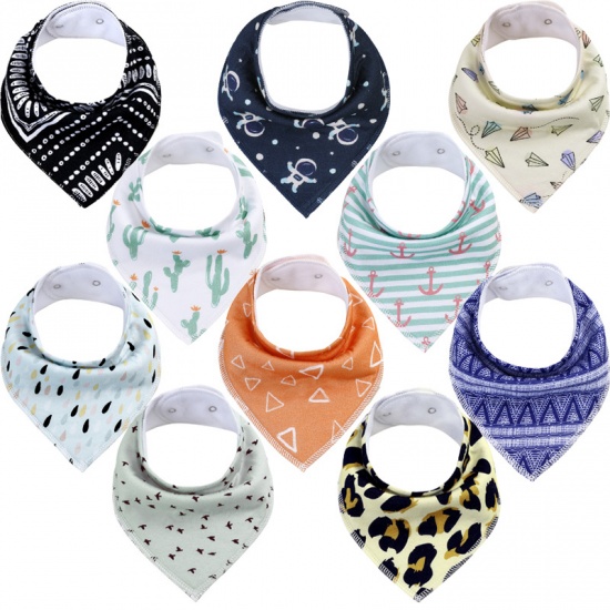 Picture of Light Green - Cotton Kids Baby Bandana Drool Bibs for Boys & Girls, Super Soft Absorbent Feeding Bibs 28x38cm, 1 Piece