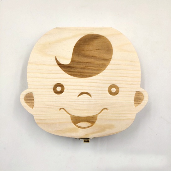 Picture of Natural - Spanish Boy Pine Wood Tooth Keepsake Box Organizer 12.5x11.5x3cm, 1 Piece