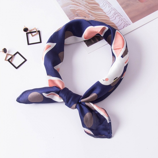 Picture of Navy Blue - Polyester Fiber Rabbit Multifunctional Fashion Imitation Silk Women's Scarf Square 50x50cm, 1 Piece