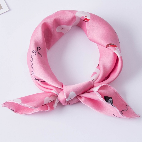 Picture of Pink - Polyester Fiber Swan Multifunctional Fashion Imitation Silk Women's Scarf Square 50x50cm, 1 Piece