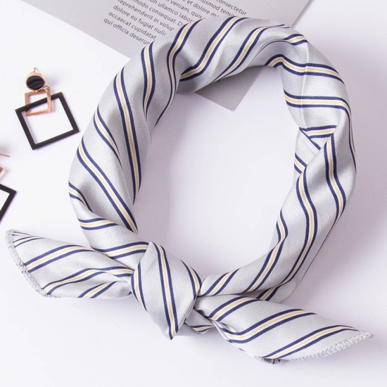 Picture of Gray - Polyester Fiber Stripe Multifunctional Fashion Imitation Silk Women's Scarf Square 50x50cm, 1 Piece