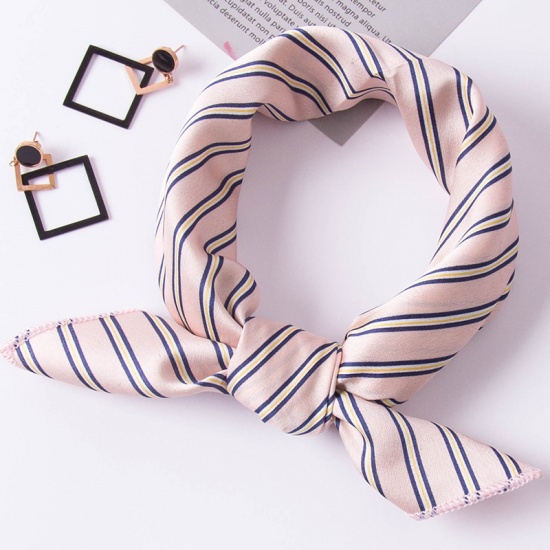 Picture of Light Brown - Polyester Fiber Stripe Multifunctional Fashion Imitation Silk Women's Scarf Square 50x50cm, 1 Piece