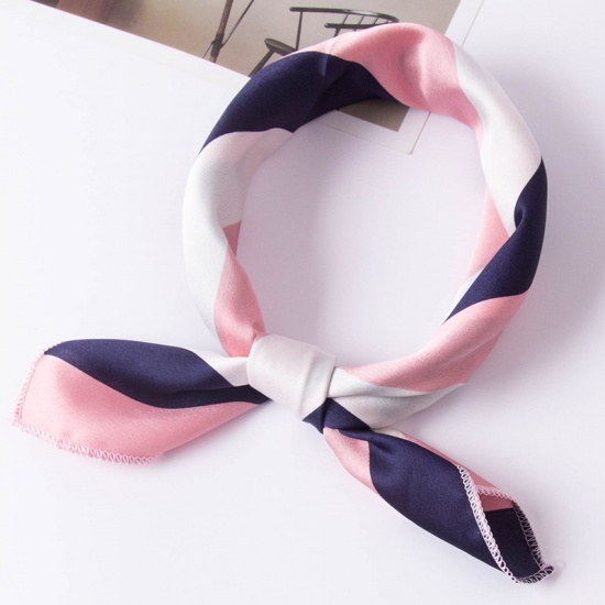 Picture of Light Pink - Polyester Fiber Stripe Multifunctional Fashion Imitation Silk Women's Scarf Square 50x50cm, 1 Piece