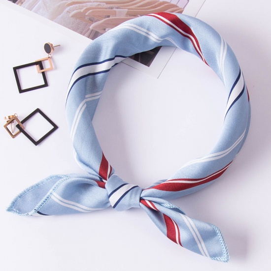 Picture of Skyblue - Polyester Fiber Stripe Multifunctional Fashion Imitation Silk Women's Scarf Square 50x50cm, 1 Piece