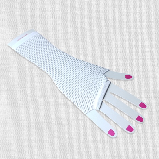 Picture of White - Nylon Punk Sexy Mesh Half Finger Gloves Long Sleeves, 1 Pair