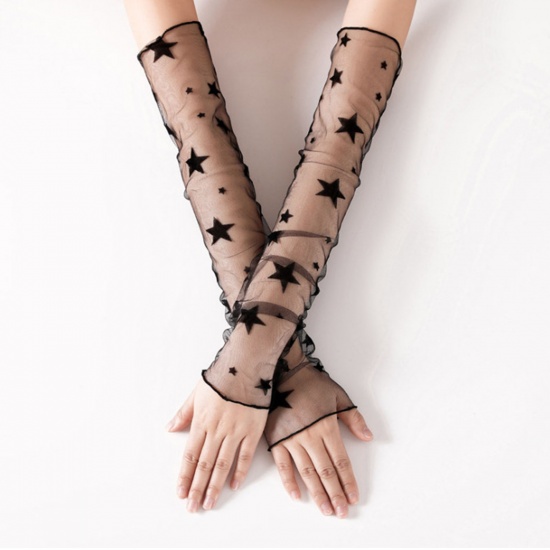 Picture of Black - Polyamide Star Lace UV Sun Protection Arm Sleeves Covers For Women 50cm long, 1 Pair