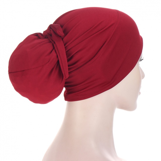 Изображение Wine Red - Polyester Women's Fashion Lace Up Muslim Turban Hat M（56-58cm）, 1 Piece