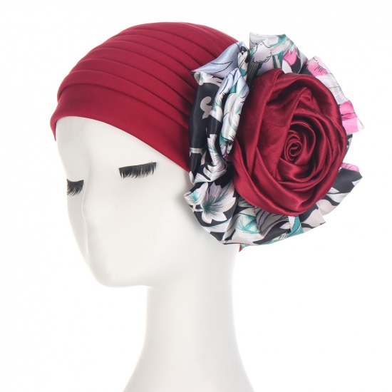 Immagine di Wine Red - Women's Turban Hat Beanie Cap Flower M（56-58cm）, 1 Piece