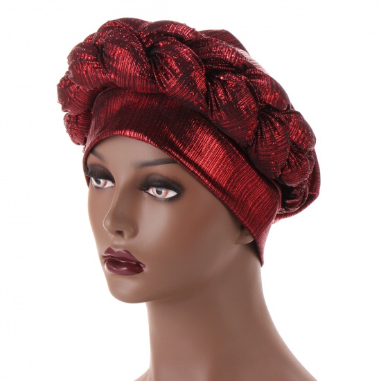 Immagine di Wine Red - Women's Turban Hat Beanie Cap Braided With Hot Fix Rhinestone M（56-58cm）, 1 Piece