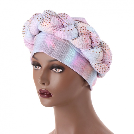 Immagine di Multicolor - Women's Turban Hat Beanie Cap Braided With Hot Fix Rhinestone M（56-58cm）, 1 Piece