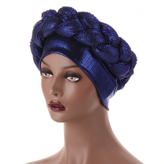 Immagine di Royal Blue - Women's Turban Hat Beanie Cap Braided With Hot Fix Rhinestone M（56-58cm）, 1 Piece