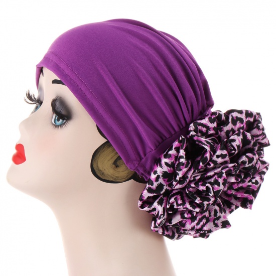 Immagine di Purple - Women's Turban Hat Beanie Cap Flower M（56-58cm）, 1 Piece