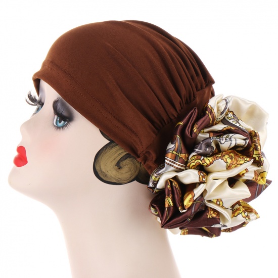 Immagine di Coffee - Women's Turban Hat Beanie Cap Flower M（56-58cm）, 1 Piece