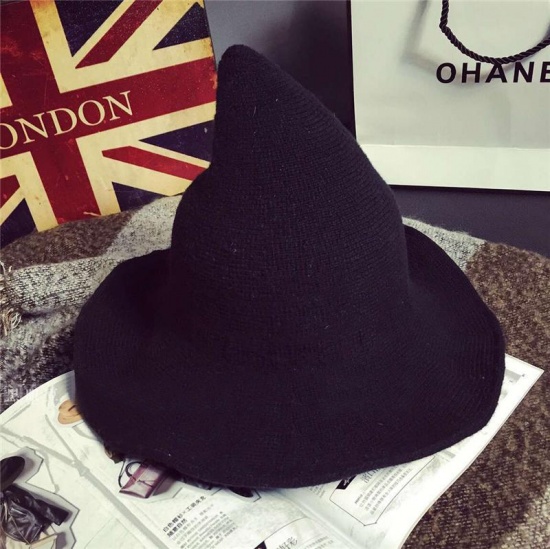 Picture of Black - Acrylic Knitting Witch Hat Cosplay Autumn And Winter M（56-58cm）, 1 Piece