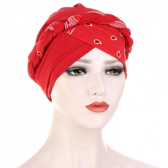 Picture of Red - Polyester Elastane Printed Women's Turban Hat Braided 58cm long, 1 Piece