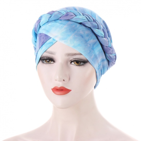Immagine di Lake Blue - Polyamide Women's Turban Hat Braided Tie-dye 58cm long, 1 Piece