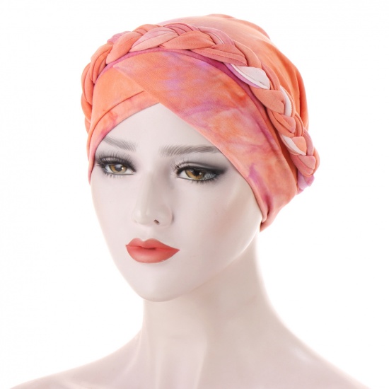 Immagine di Orange - Polyamide Women's Turban Hat Braided Tie-dye 58cm long, 1 Piece
