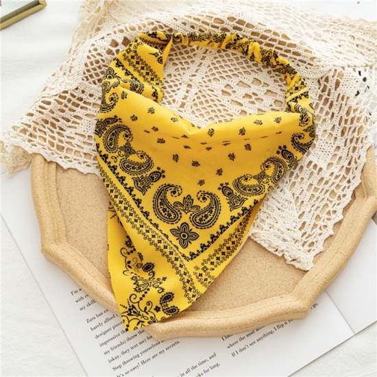 Immagine di Yellow - Women Paisley Printed Dust-proof Triangular Elastic Hair Headband Kerchief Turban Bandanas 50cm long, 1 Piece