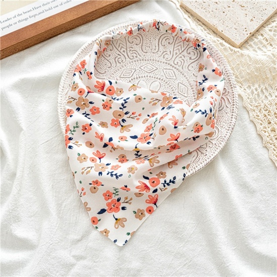 Immagine di White - Women Floral Printed Dust-proof Triangular Elastic Hair Headband Kerchief Turban Bandanas 50cm long, 1 Piece
