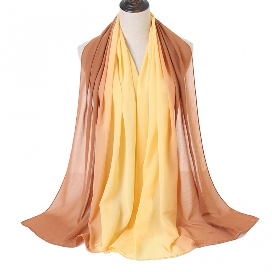 Immagine di Yellow - 9# Chiffon Women's Hijab Scarf Two Tone Gradient Color 180x70cm, 1 Piece