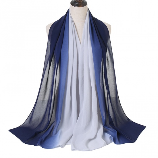 Immagine di Navy Blue - 14# Chiffon Women's Hijab Scarf Two Tone Gradient Color 180x70cm, 1 Piece