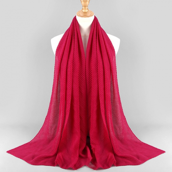 Immagine di Fuchsia - Cotton & Linen Women's Crinkle Hijab Scarf 80x180cm, 1 Piece