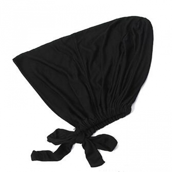 Immagine di Black - 1# Modal Adjustable Elastic Turban Hat Tie Back Solid Color 25x20cm, 1 Piece