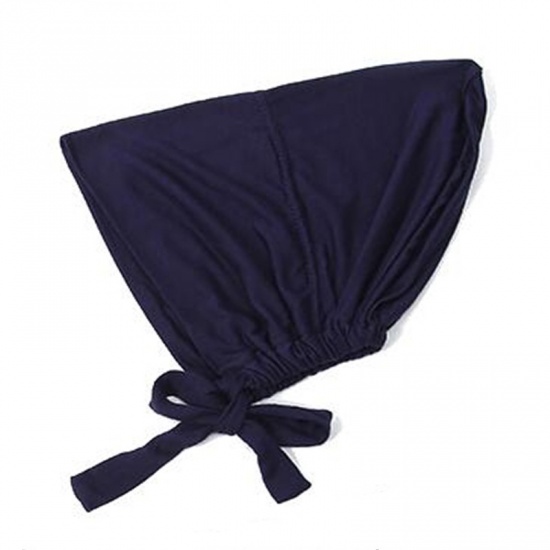 Immagine di Navy Blue - 2# Modal Adjustable Elastic Turban Hat Tie Back Solid Color 25x20cm, 1 Piece