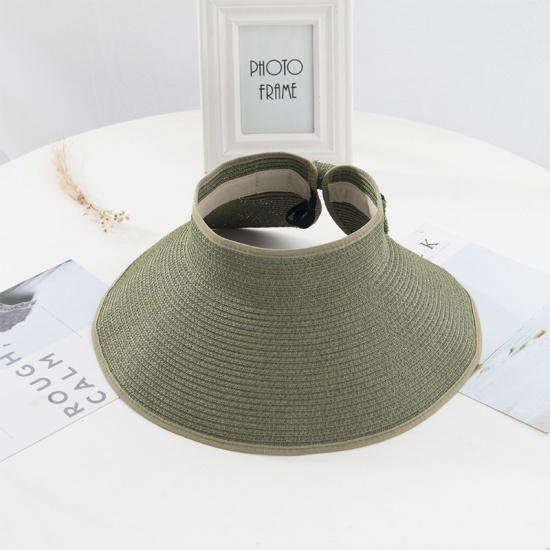 Immagine di Green - Women Summer Empty Top Adjustable Visors Hat Foldable Sun Hat Wide Large Brim Beach Straw Hat UV Protection Cap M（56-58cm）, 1 Piece