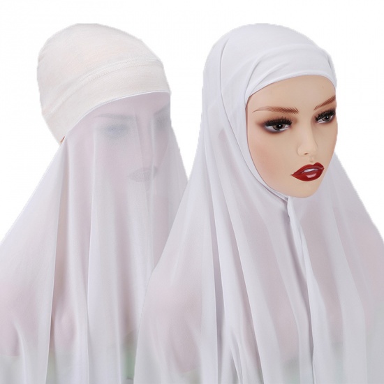 Immagine di White - 4# Chiffon Women's Turban Hat Hijab Scarf Solid Color 70x175cm, 1 Set