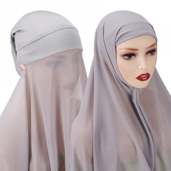 Immagine di French Gray - 5# Chiffon Women's Turban Hat Hijab Scarf Solid Color 70x175cm, 1 Set