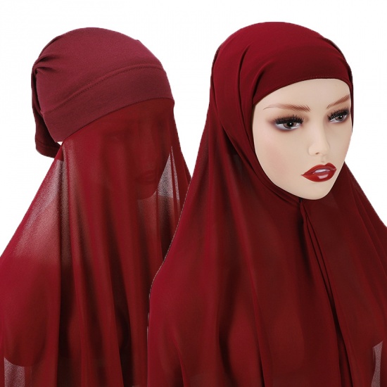 Immagine di Red - 6# Chiffon Women's Turban Hat Hijab Scarf Solid Color 70x175cm, 1 Set