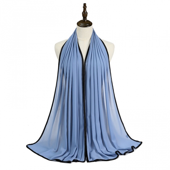 Immagine di Light Blue - 11# Chiffon Women's Hijab Scarf Wrap Solid Color Black Edging 70x175cm, 1 Piece