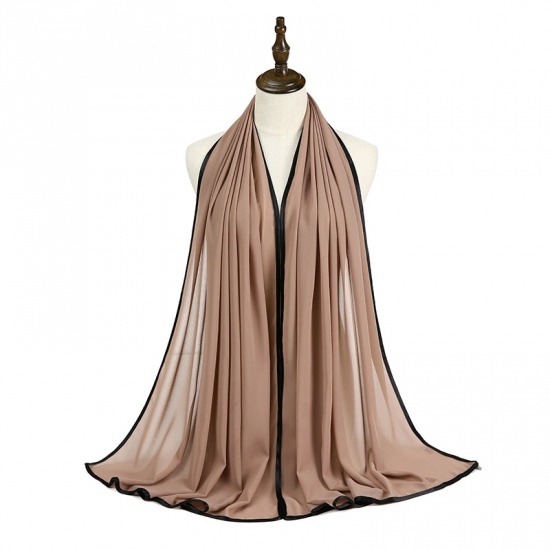 Immagine di Brown - 17# Chiffon Women's Hijab Scarf Wrap Solid Color Black Edging 70x175cm, 1 Piece
