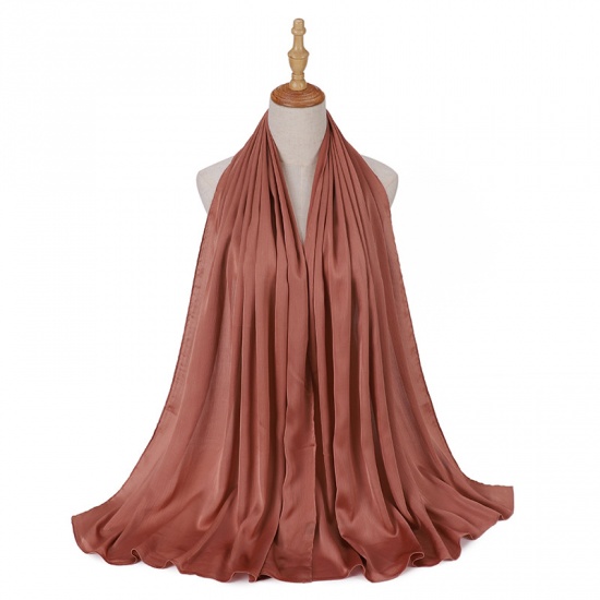 Immagine di Light Brown - 28# Polyester Crinkle Chiffon Women's Hijab Scarf Wrap Solid Color 70x175cm, 1 Piece